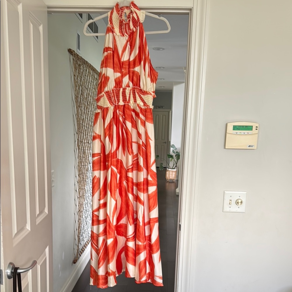 Elegant Orange and Ivory Halter Dress